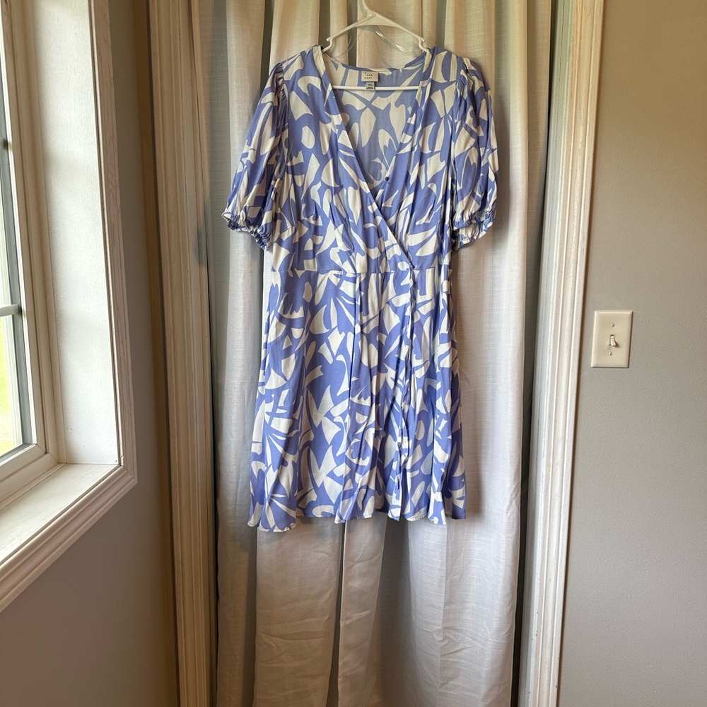 A New Day Blue and White Puff Sleeve Sundress